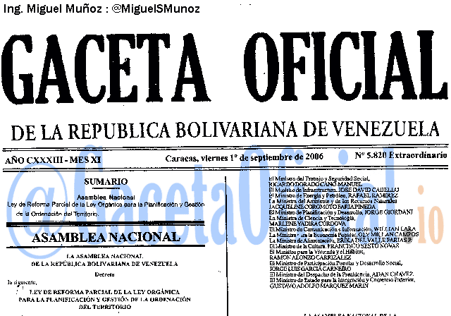 Gaceta Oficial 5820 del 1 Septiembre 2006