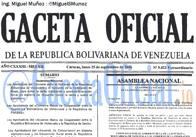 Gaceta Oficial 5822 del 25 Septiembre 2006