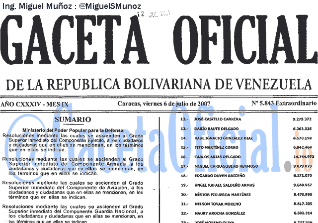 Gaceta Oficial 5843 del 6 Julio 2007