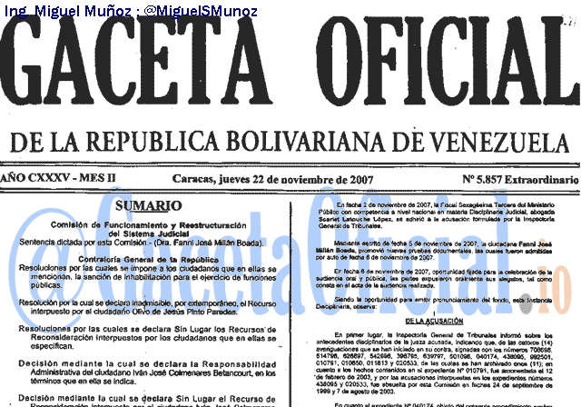 Gaceta Oficial 5857 del 22 Noviembre 2007