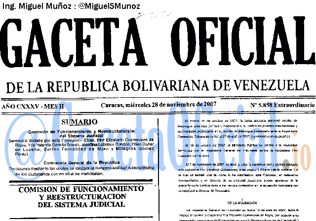 Gaceta Oficial 5858 del 28 Noviembre 2007