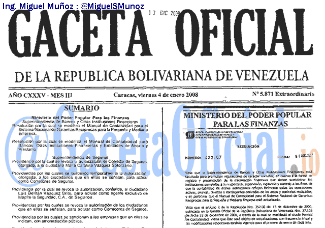 Gaceta Oficial 5871 del 4 Enero 2008