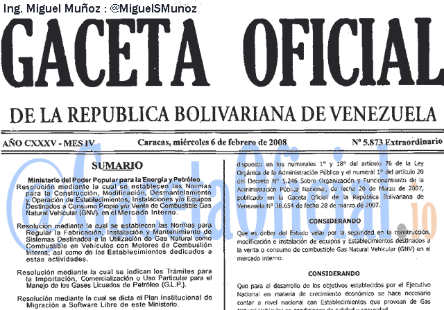 Gaceta Oficial 5873 del 6 Febrero 2008