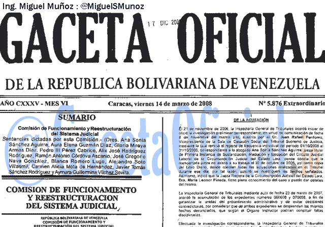 Gaceta Oficial 5876 del 14 Marzo 2008