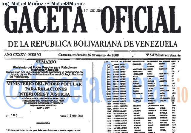 Gaceta Oficial 5878 del 26 Marzo 2008