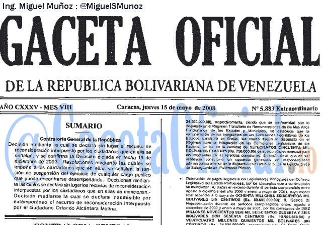 Gaceta Oficial 5883 del 15 Mayo 2008