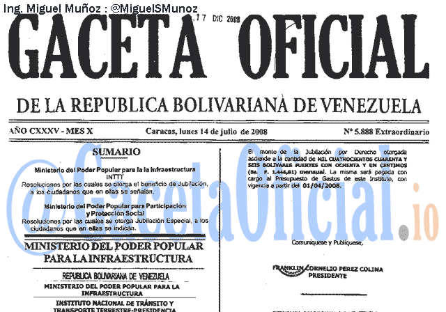Gaceta Oficial 5888 del 14 Julio 2008