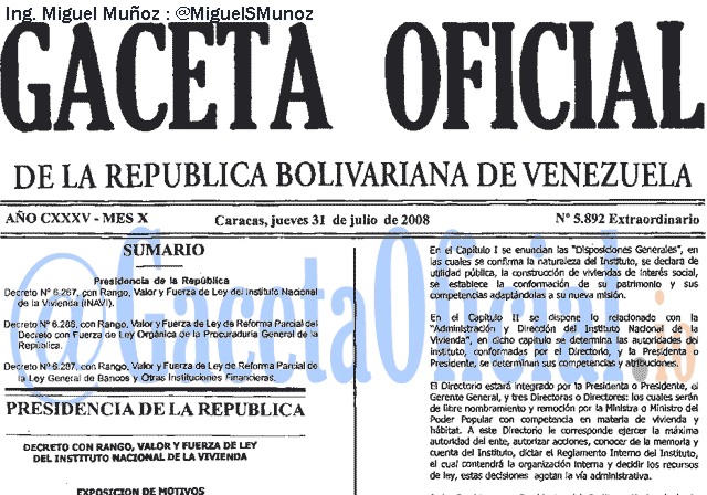 Gaceta Oficial 5892 del 31 Julio 2008