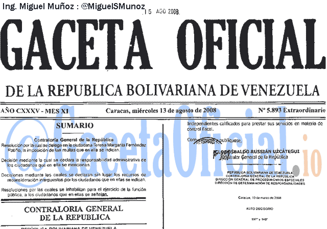 Gaceta Oficial 5893 del 13 Agosto 2008