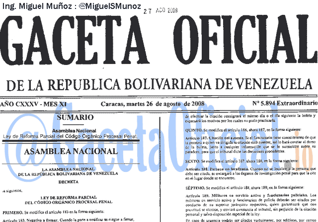Gaceta Oficial 5894 del 26 Agosto 2008