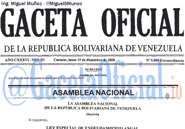 Gaceta Oficial 5899 del 15 Diciembre 2008
