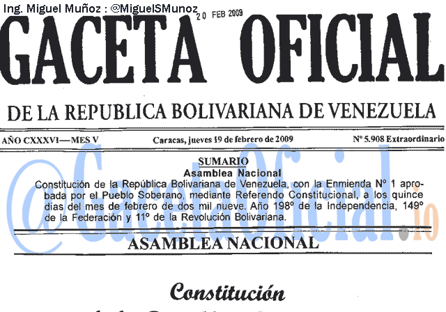 Gaceta Oficial 5908 del 19 Febrero 2009