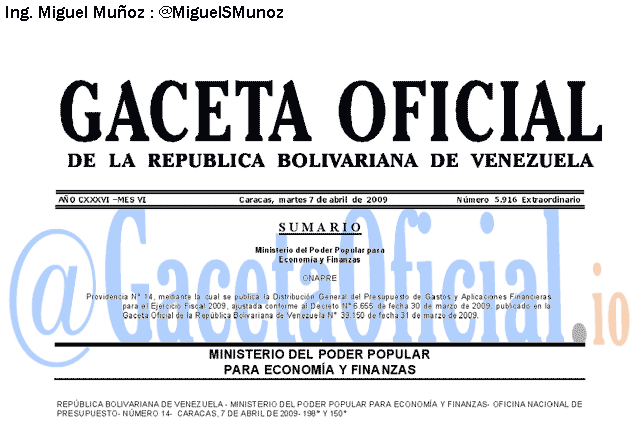 Gaceta Oficial 5916 del 7 Abril 2009