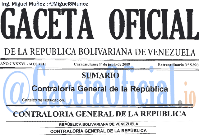 Gaceta Oficial 5923 del 1 Junio 2009