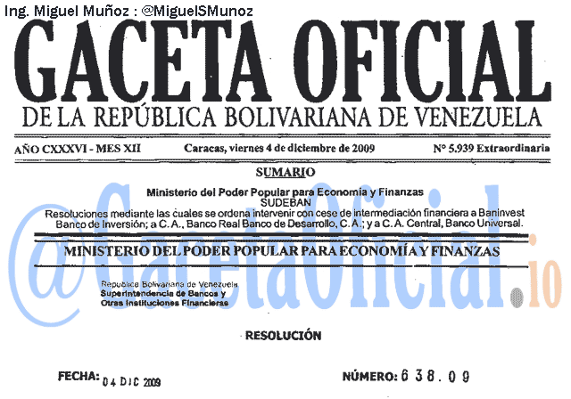 Gaceta Oficial 5939 del 4 Diciembre 2009