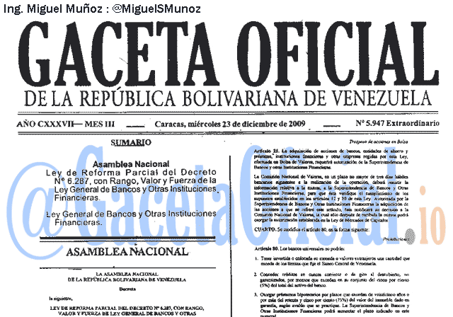 Gaceta Oficial 5947 del 23 Diciembre 2009