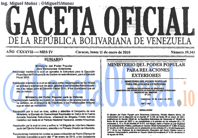 Gaceta Oficial 39343 del 11 Enero 2010