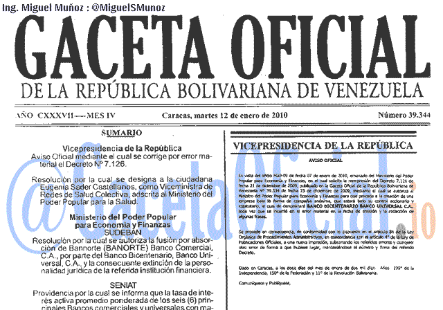 Gaceta Oficial 39344 del 12 Enero 2010
