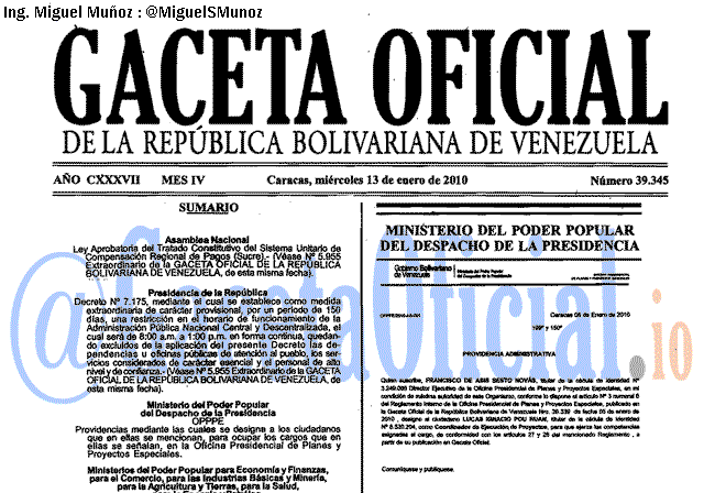 Gaceta Oficial 39345 del 13 Enero 2010