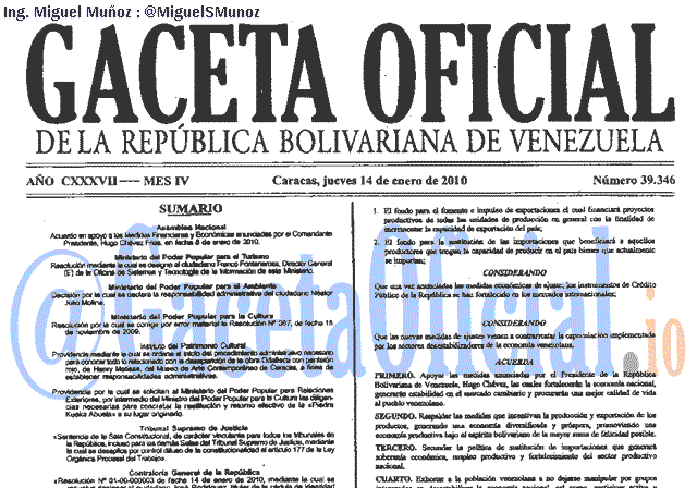 Gaceta Oficial 39346 del 14 Enero 2010