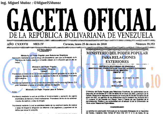Gaceta Oficial 39353 del 25 Enero 2010
