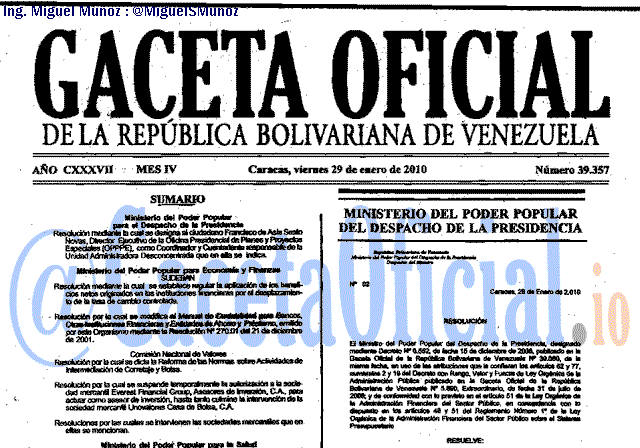 Gaceta Oficial 39357 del 29 Enero 2010