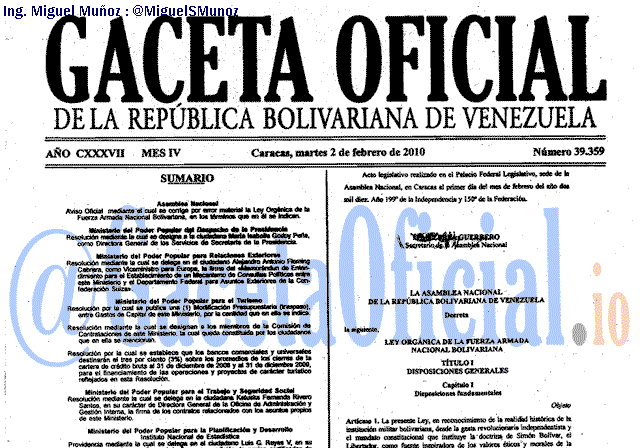 Gaceta Oficial 39359 del 2 Febrero 2010