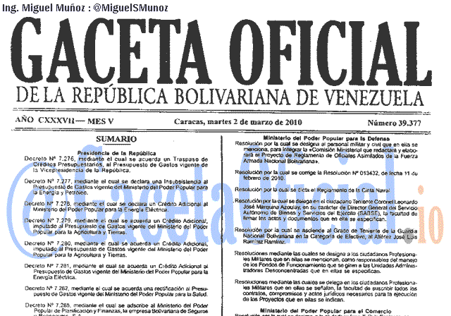 Gaceta Oficial 39377 del 2 Marzo 2010