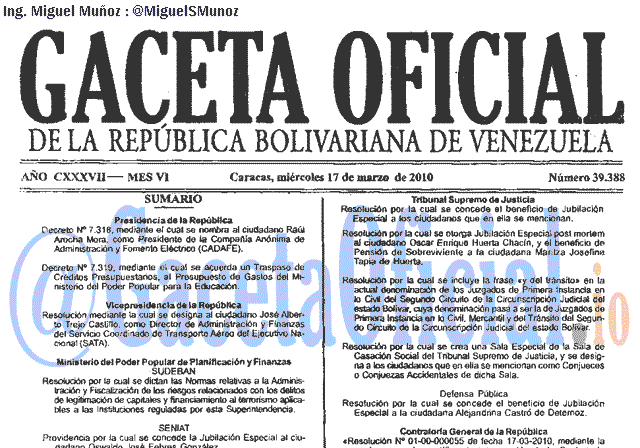 Gaceta Oficial 39388 del 17 Marzo 2010