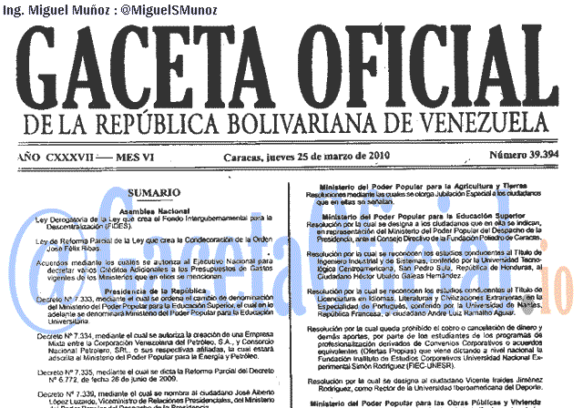 Gaceta Oficial 39394 del 25 Marzo 2010