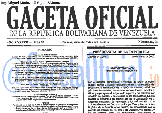 Gaceta Oficial 39398 del 7 Abril 2010