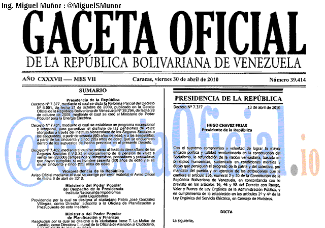 Gaceta Oficial 39414 del 30 Abril 2010