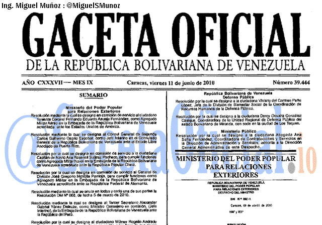 Gaceta Oficial 39444 del 11 Junio 2010