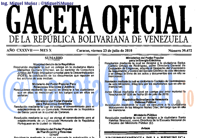Gaceta Oficial 39472 del 23 Julio 2010
