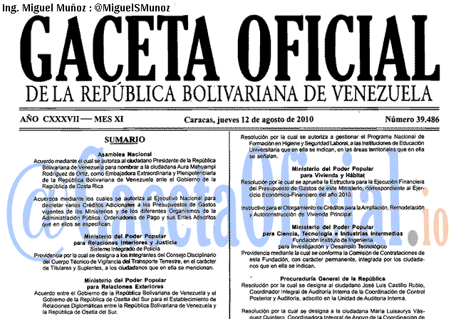 Gaceta Oficial 39486 del 12 Agosto 2010