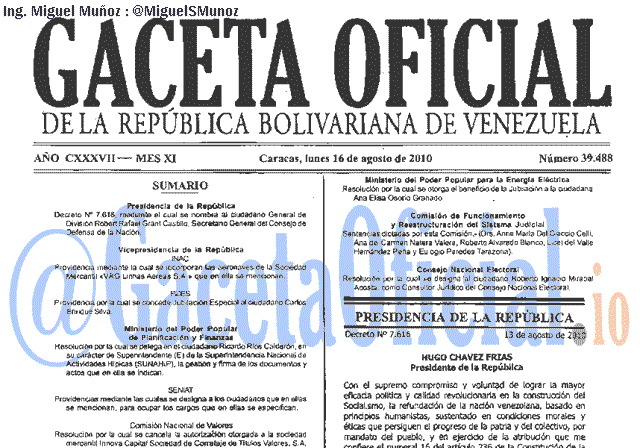 Gaceta Oficial 39488 del 16 Agosto 2010