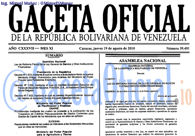 Gaceta Oficial 39491 del 19 Agosto 2010