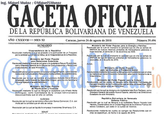 Gaceta Oficial 39496 del 26 Agosto 2010