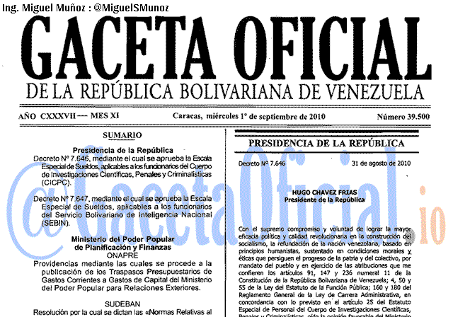 Gaceta Oficial 39500 del 1 Septiembre 2010
