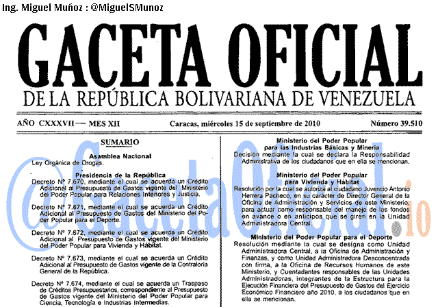 Gaceta Oficial 39510 del 15 Septiembre 2010
