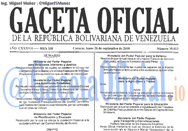 Gaceta Oficial 39513 del 20 Septiembre 2010