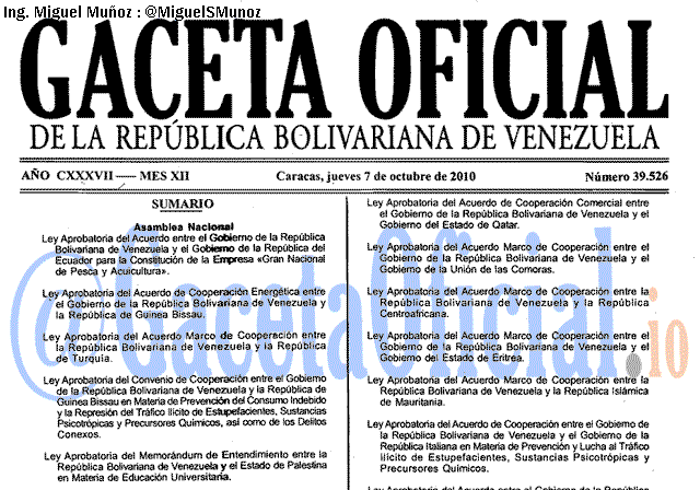 Gaceta Oficial 39526 del 7 Octubre 2010