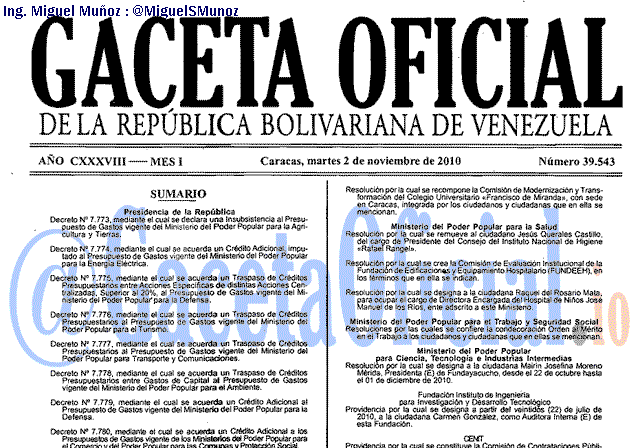Gaceta Oficial 39543 del 2 Noviembre 2010
