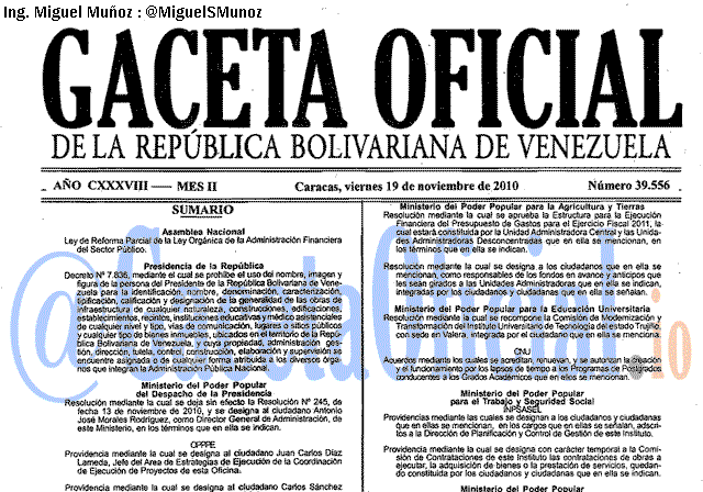 Gaceta Oficial 39556 del 19 Noviembre 2010