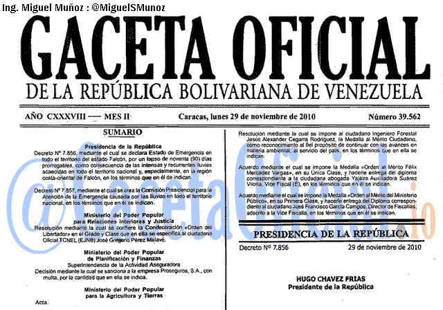 Gaceta Oficial 39562 del 29 Noviembre 2010