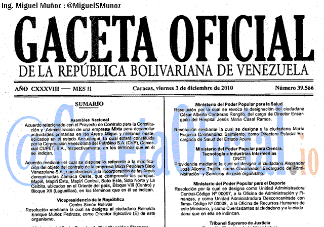 Gaceta Oficial 39566 del 3 Diciembre 2010