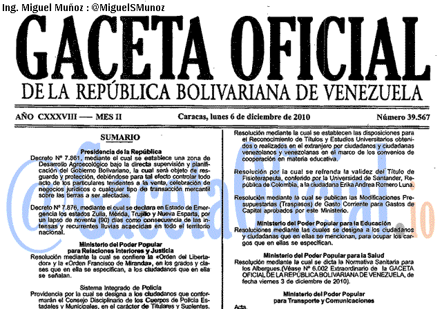 Gaceta Oficial 39567 del 6 Diciembre 2010