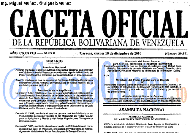 Gaceta Oficial 39571 del 10 Diciembre 2010