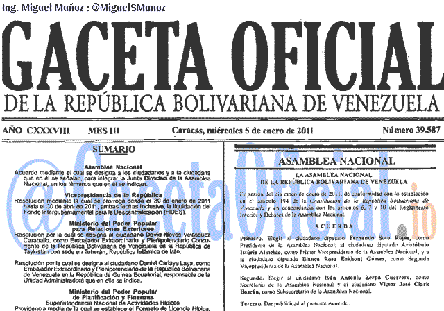 Gaceta Oficial 39587 del 5 Enero 2011