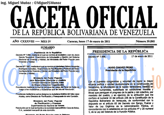 Gaceta Oficial 39595 del 17 Enero 2011